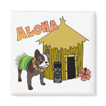 Hawaii French Bulldog Tiki Hula Magnets by designsbydandy Hawaii French Bulldog Tiki Hula Magnets