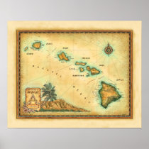 Hawaii Map, Sizes 1 Posters