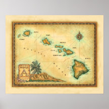 Hawaii Map, Sizes 1 Posters