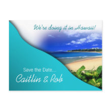 Hawaii Save The Date (aqua ocean) postcard