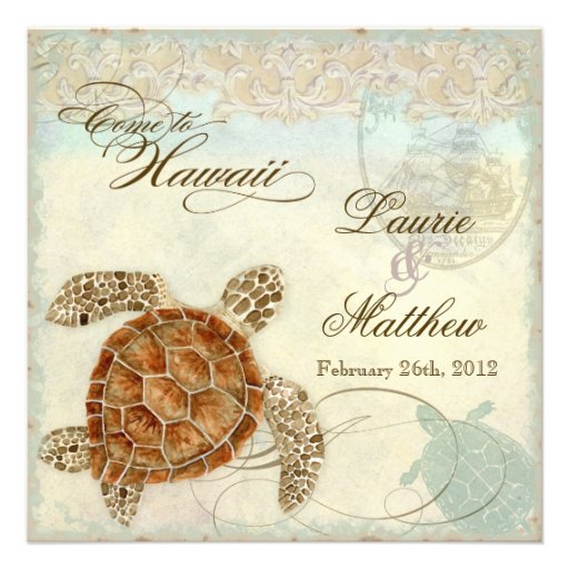 Hawaii Sea Turtle Modern Coastal Ocean Beach Invitation
