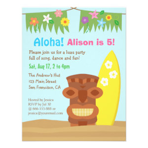 Hawaii Tiki Luau Beach Theme Birthday Party Personalized Invite