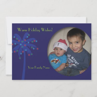Hawaiian Christmas Lighted Coconut Tree Photo Card Custom Invitations by 
