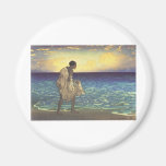 Hawaiian Fisherman, woodblock print Fridge Magnets