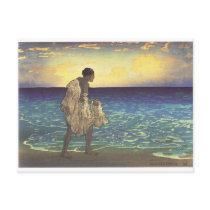 Hawaiian Fisherman, woodblock print Postcard