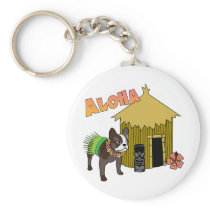 Hawaiian French Bulldog Tiki Hula Keychains