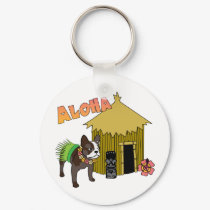Hawaiian French Bulldog Tiki Hula Keychains