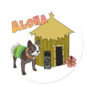 Hawaiian French Bulldog Tiki Hula Stickers