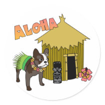 Hawaiian French Bulldog Tiki Hula Stickers