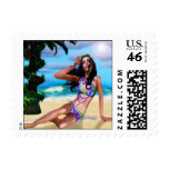 Hawaiian Girl on the Beach Catching Rays postage