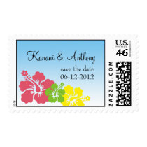 Hawaiian hibiscus flower preppy pink save the date stamps