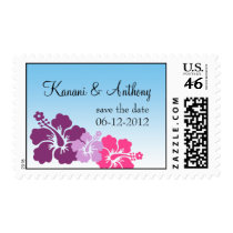 Hawaiian hibiscus flower purple save the date stamps