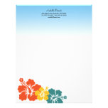 Hawaiian hibiscus flowers orange teal summer customized letterhead