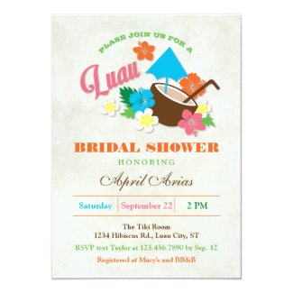 Hawaiian Hibiscus Luau Bridal Shower Invitation 5" X 7" Invitation Card