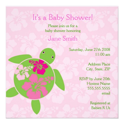 Hawaiian Honu Baby Shower Invitation - Pink