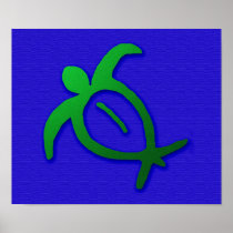 Hawaiian Honu Petroglyph on Blue Print