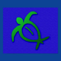 Hawaiian Honu Petroglyph on Blue posters