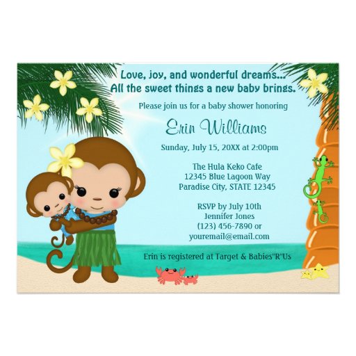 Hawaiian Hula Monkey Baby Shower invitation BOY