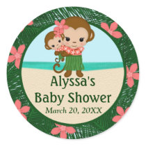 Hawaiian Hula Monkey Baby Shower sticker #2 blank