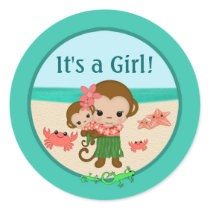 Hawaiian Hula Monkey Baby Shower sticker #3 blank