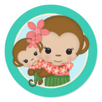 Hawaiian Hula Monkey Baby Shower sticker #4D