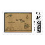 Hawaiian Islands, 1876, Vintage Hawaii Map Stamps