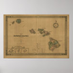 Hawaiian Islands, 1876, Vintage Hawaii Map Print