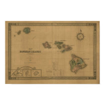 Hawaiian Islands, 1876, Vintage Hawaii Map posters