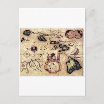 Hawaiian Islands vintage map print Post Card