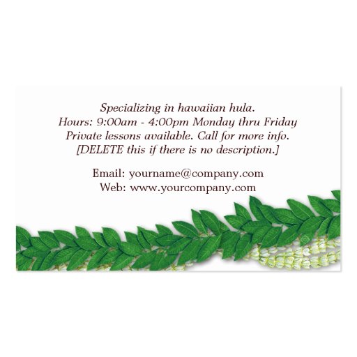 hawaiian lei1 business cards (back side)