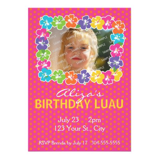 Hawaiian Luau Birthday Party Custom Invitation (front side)