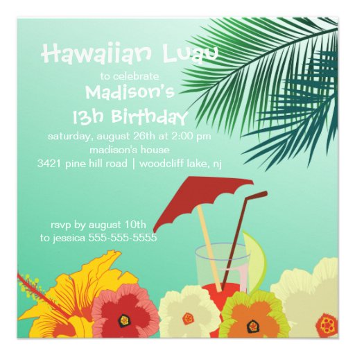 Hawaiian Luau Birthday Party Invitation