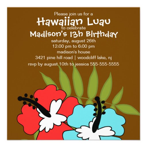 Hawaiian Luau Party Birthday Invitation (front side)