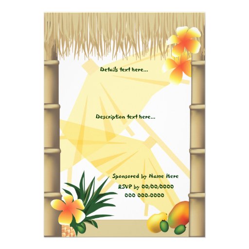 Hawaiian Luau Tiki Hut Tropical Party Invitation