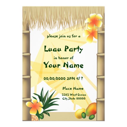 Hawaiian Luau Tiki Hut Tropical Party Invitation