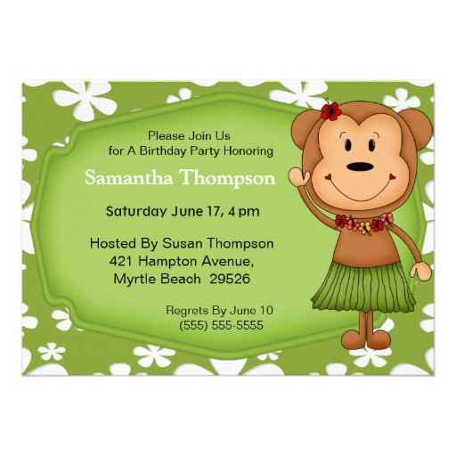 Hawaiian  Monkey  Birthday Invitations