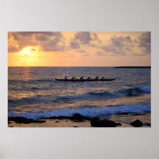 Hawaiian Outrigger Canoe at Sunset Posters