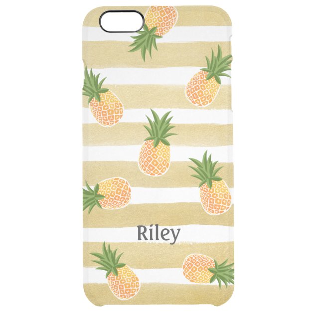 Hawaiian Pineapple Pattern & Fashion Gold Stripes Uncommon Clearlyâ„¢ Deflector iPhone 6 Plus Case