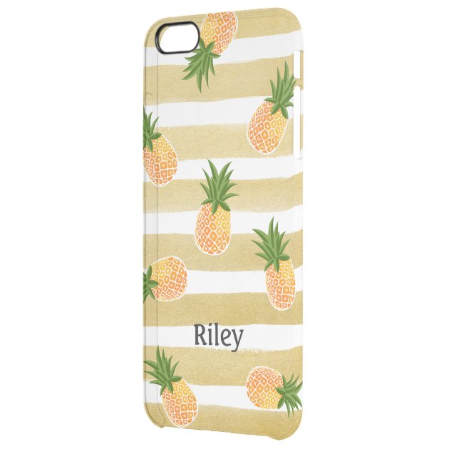Hawaiian Pineapple Pattern & Fashion Gold Stripes Uncommon Clearlyâ„¢ Deflector iPhone 6 Plus Case
