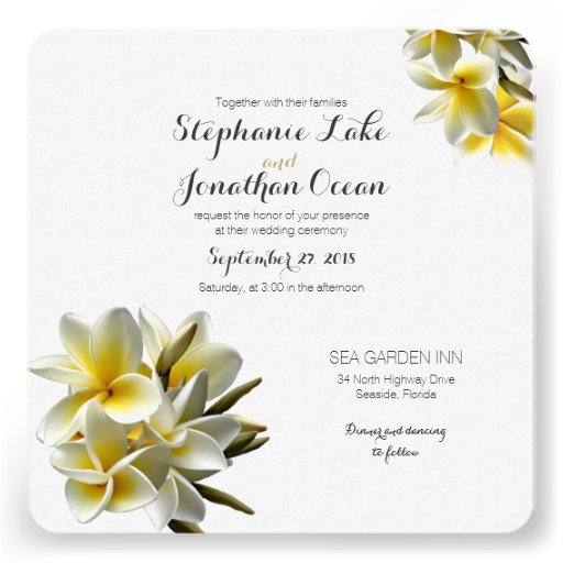 Hawaiian Plumeria Square White Wedding Invitations