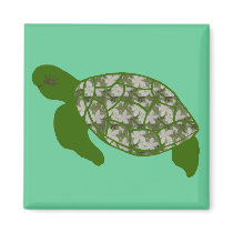 Hawaiian print shell sea turtle magnet