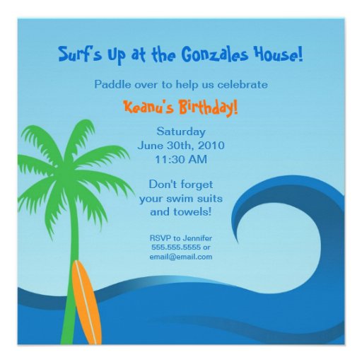 Hawaiian Surf  Birthday Invitation - 5.25 x 5.25