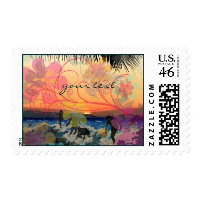 Hawaiian Surfers at Sunset/save date/DIY postage