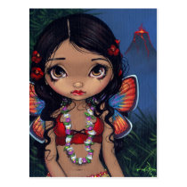 art, fantasy, eye, eyes, big eye, hawaiian fairy, hawaii fairy, beach fairy, volcano fairy, tiki fairy, hawaii, hawaiian, polynesian, hula girl, lei, hula, girl, flower, butterfly, pygmy blue, western, pygmy, blue, butterflies, hibiscus, tiki, tiki art, volcano, big eyed, jasmine, becket-griffith, becket, griffith, jasmine becket-griffith, jasmin, strangeling, artist, goth, gothic, Cartão postal com design gráfico personalizado