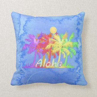 Hawaiin Aloha Palm Tree Watercolors Throw Pillows