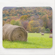 Hay bales and fall foliage on farm, mouse pads