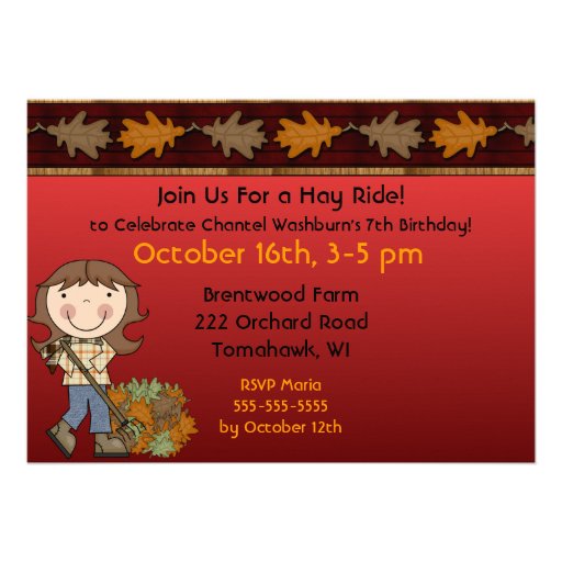 Hay Ride Autumn Party Invitation (girl)