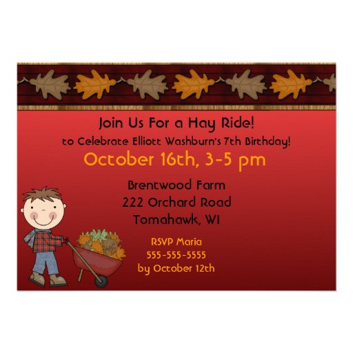 Hay Ride Autumn Party Invitations (boy)