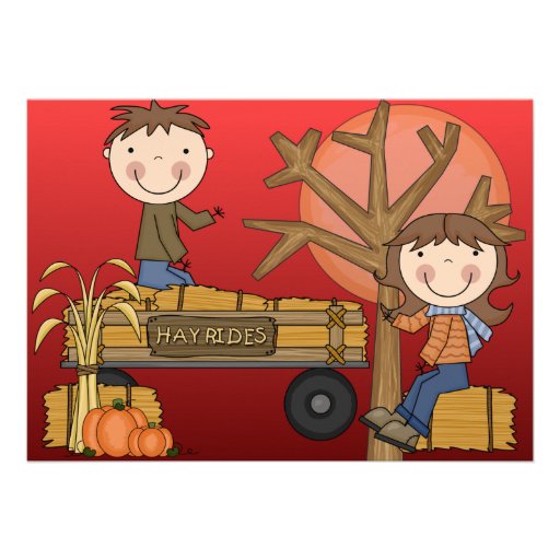 Hay Ride Autumn Party Invitations (boy)