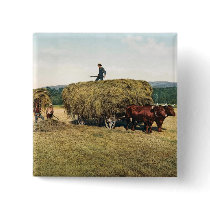 Haying in New England - Vintage 1900 Pinback Button